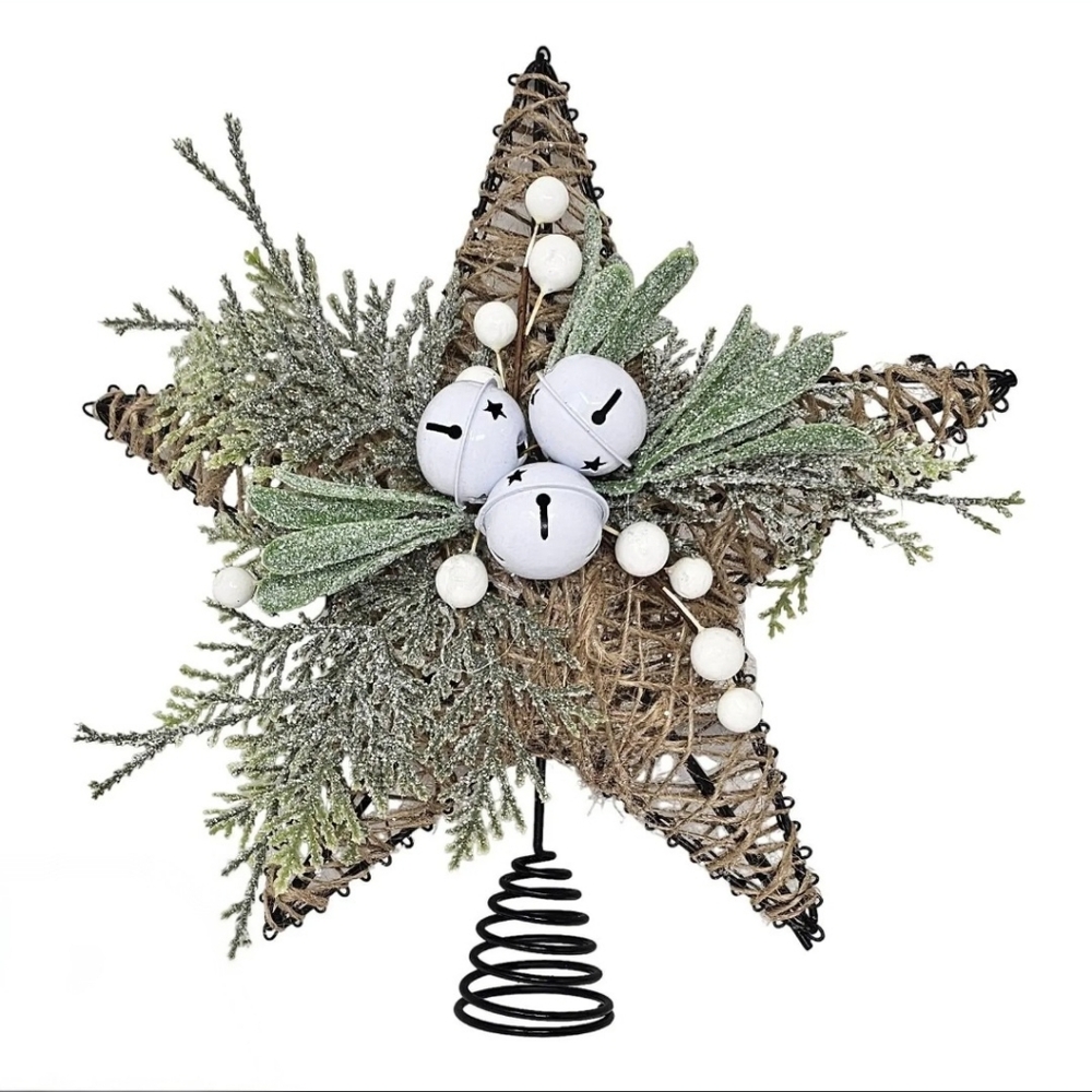 Rustic Star Tree Topper with Bells and Greenery